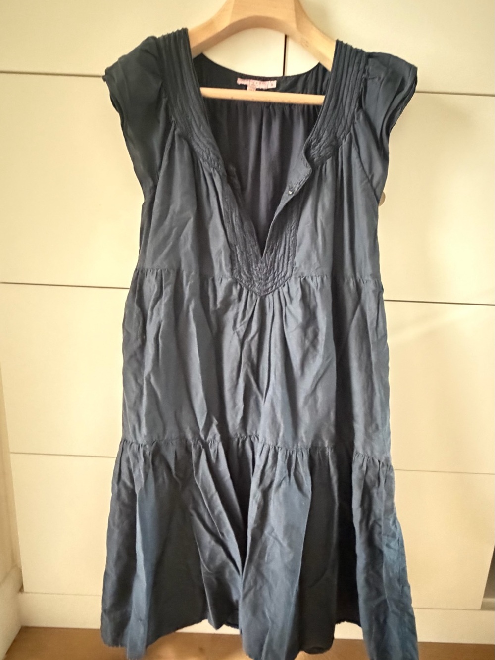 Calypso - Women's Navy Blue V-Neck Cap Sleeve Dress